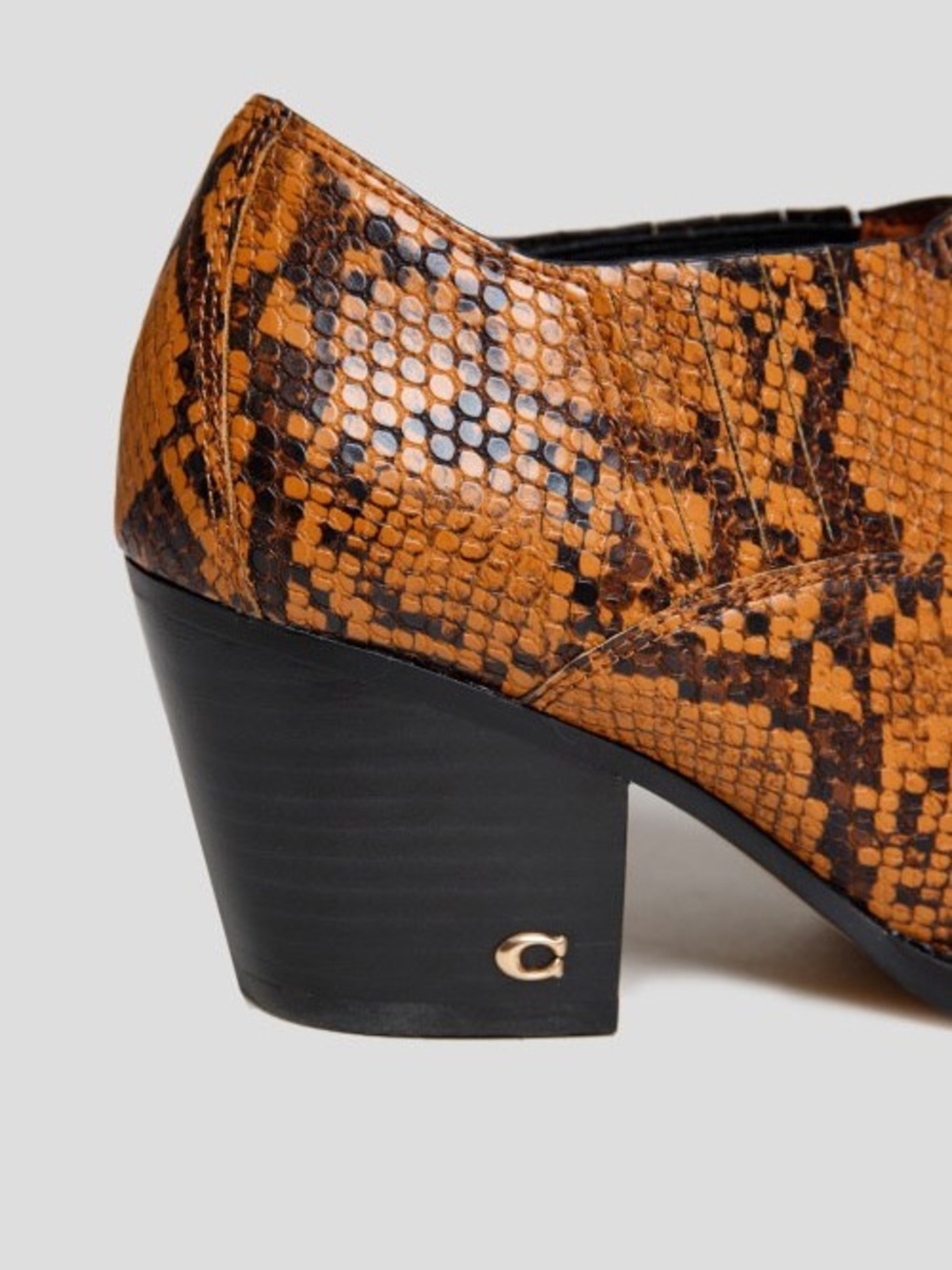 Coach Perri Caramel Snake-Print Ankle Booties with Low Block Heel, 9.5 - Picture 3 of 4